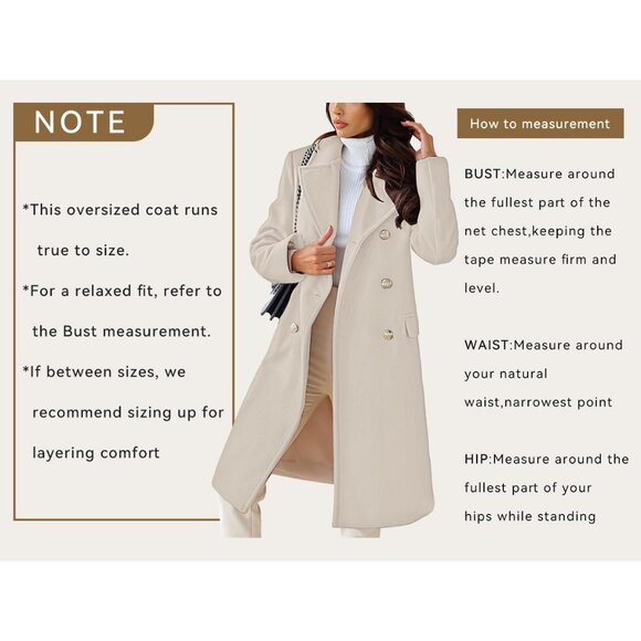 Women's Khaki Double-Breasted Wool Blend Winter Jacket Warm Long Trench Coat - Picture 6 of 6